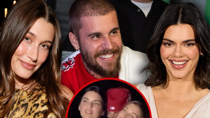 justin and hailey bieber hug kendall jenner and sway during concert 68fe80bfb723d