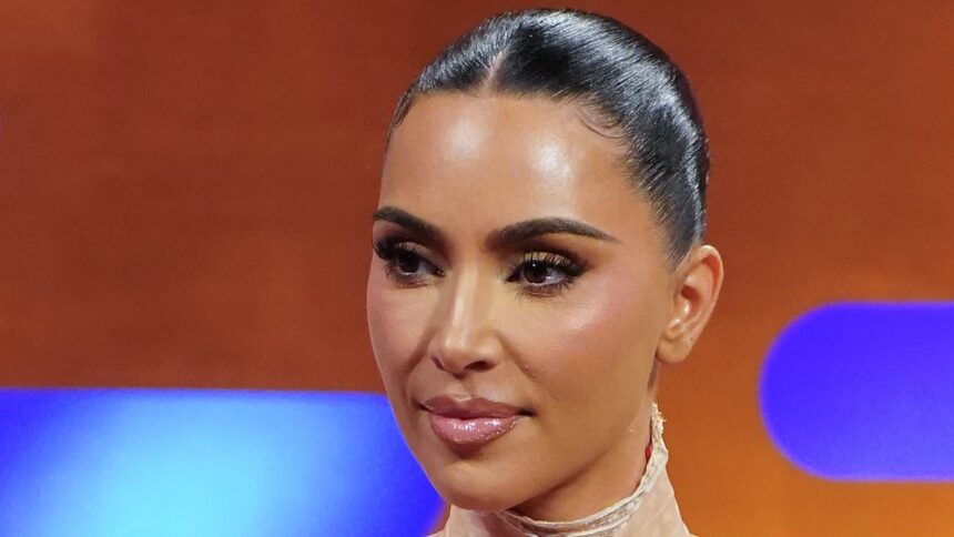 kim kardashian stuns in another racy look while promoting her series alls fair as she slips into a latex mini dress on the graham norton show 68facd8d459b9