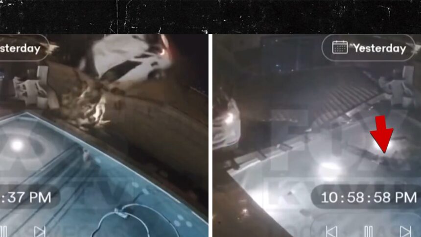 airborne car crashes into yard driver plunges into pool on video 695458e4c5789