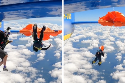 skydiver snags parachute on plane tail insane fluke caught on video 693adf741bd69